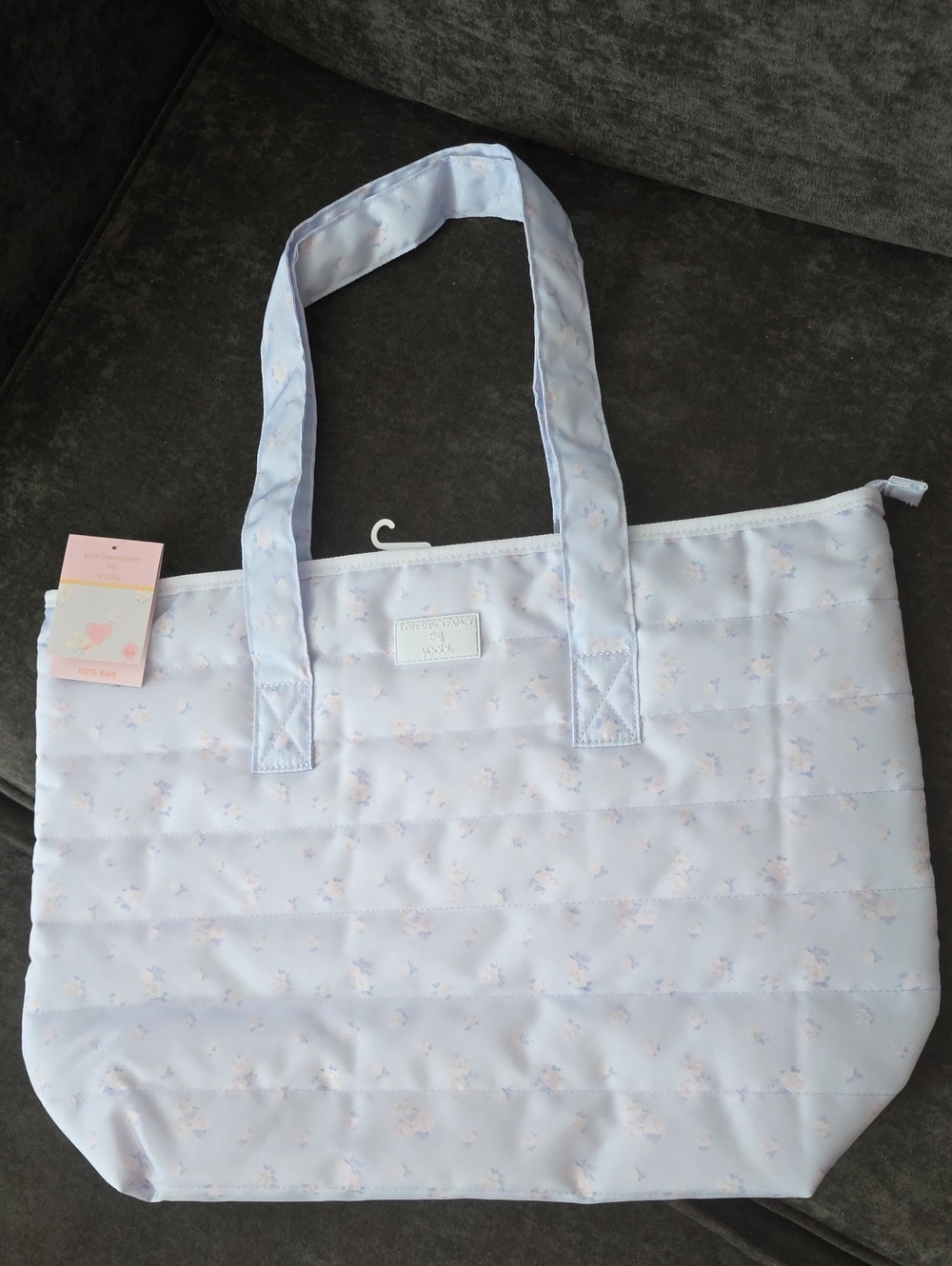 Blue Love Shack Fancy Quilted Padded Design W/Floral Print Tote Bag